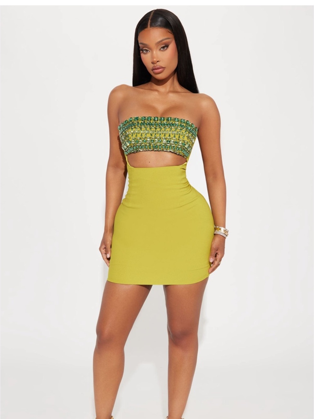 Fashion Nova Lime Green Strapless Mini Dress